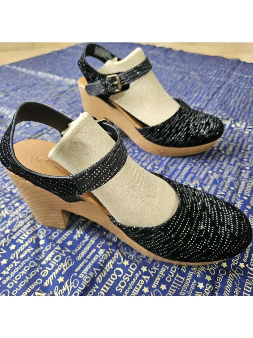 Universal Thread Clogged Heel Jet Black Sparkle Womens Size 9.5 'Marcia' Boho